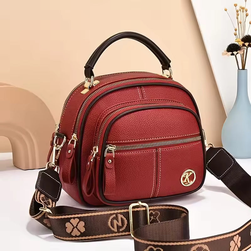 Classic Multifunctional Compartments Adjustable Wide Shoulder Strap Leather Crossbody Bag - Slendoraq