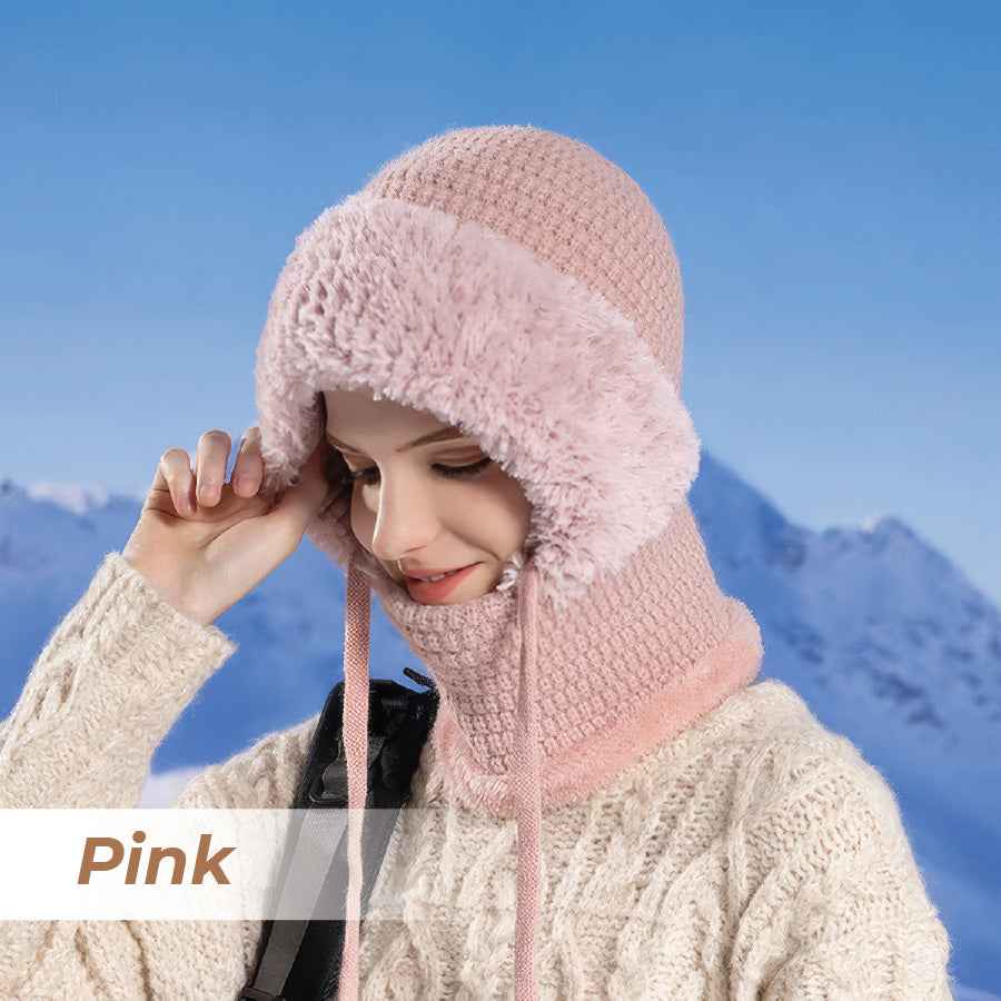 Women’s Thermal Knit Hood – Fleece-Lined Winter Hat, Neck Warmer & Face Cover Combo