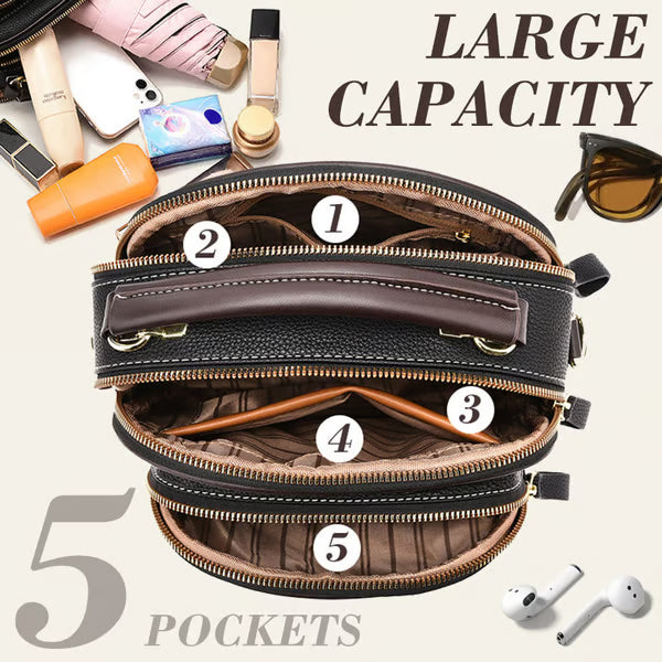 Classic Multifunctional Compartments Adjustable Wide Shoulder Strap Leather Crossbody Bag
