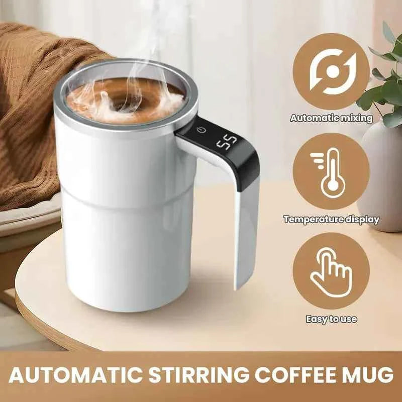 Electric coffee mug with a built-in LCD thermometer, perfect for brewing coffee, milk, cocoa, etc.