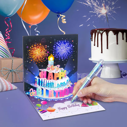 Birthday Cards With Fireworks & Pop Up Cake & Blowable Light and Music