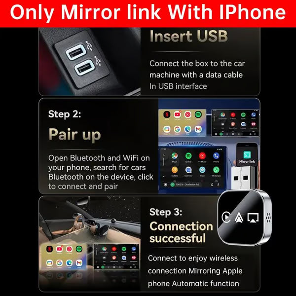3 in 1 Screen Mirror Phone, wired to wireless Carplay adapter