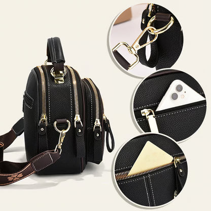 Classic Multifunctional Compartments Adjustable Wide Shoulder Strap Leather Crossbody Bag