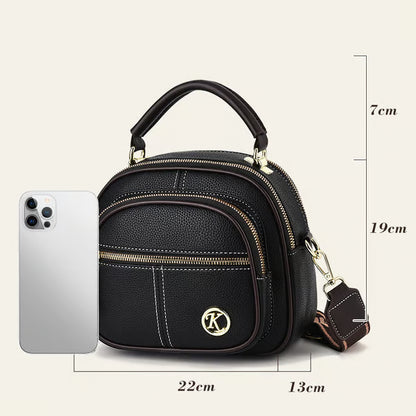 Classic Multifunctional Compartments Adjustable Wide Shoulder Strap Leather Crossbody Bag