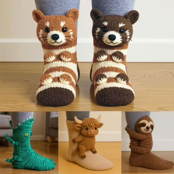 Cosy 3D Knit Animal Socks, Cute & Comfy for You or a Lovely Gift