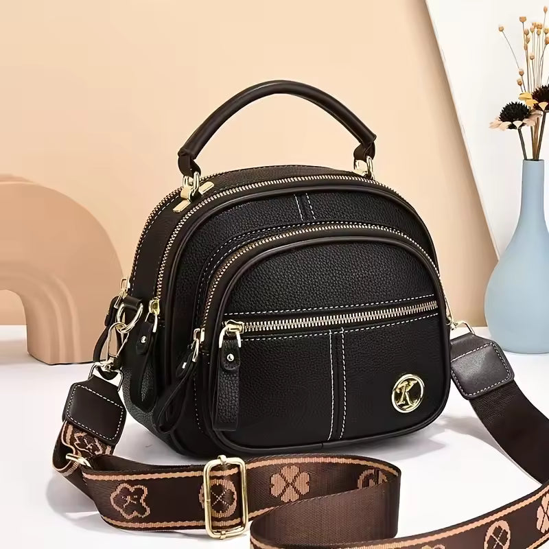 Classic Multifunctional Compartments Adjustable Wide Shoulder Strap Leather Crossbody Bag