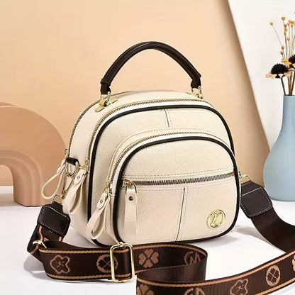 Classic Multifunctional Compartments Adjustable Wide Shoulder Strap Leather Crossbody Bag