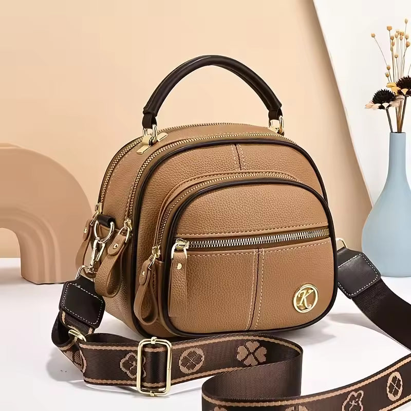 Classic Multifunctional Compartments Adjustable Wide Shoulder Strap Leather Crossbody Bag