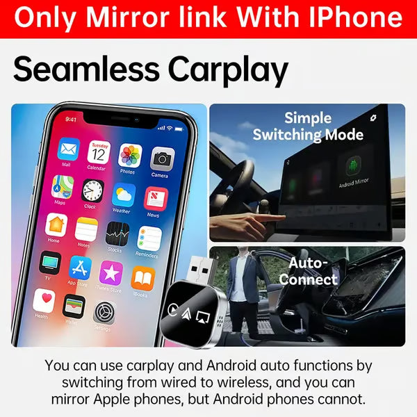 3 in 1 Screen Mirror Phone, wired to wireless Carplay adapter